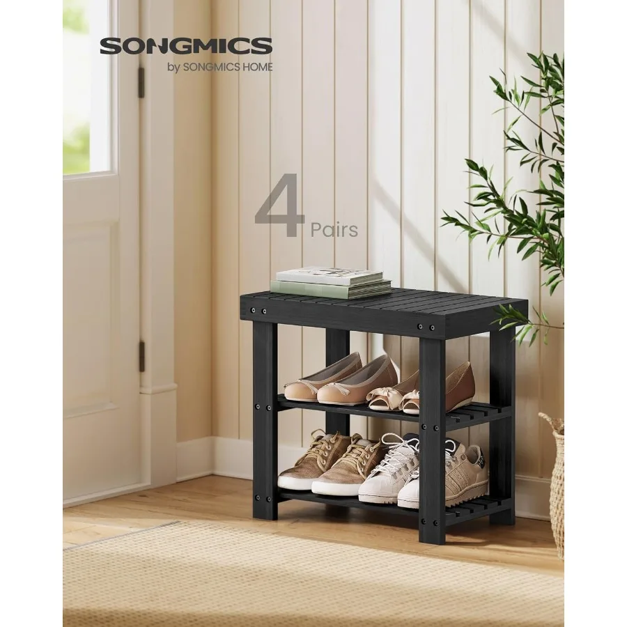 Shoe Rack Bench 3Tier Bamboo Shoe Storage Organizer Entryway Bench Holds1Up to 286 lb 11.3 x 19.7 x 17.8 Inches for Entryway Ba