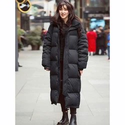 Zoki Winter Thick Warm Long Down Parka Women Fashion Korean Hooded Down Coat Solid Casual Waterproof Windproof Casual Outwear