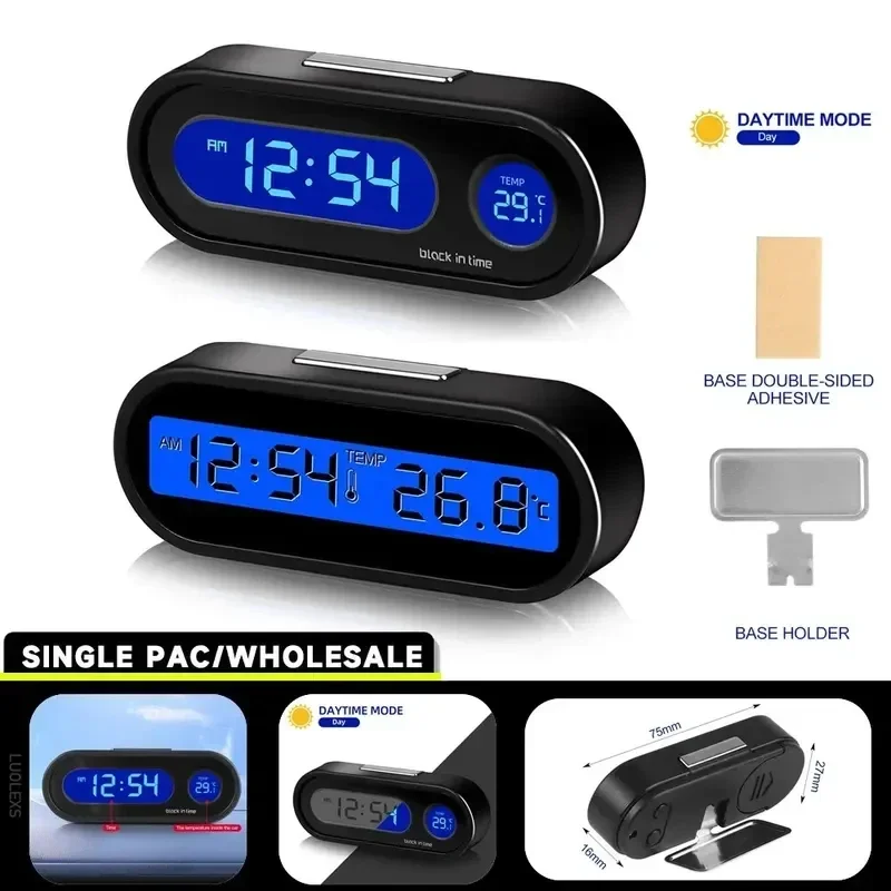 Black ABS Car Digital Clock Thermometer