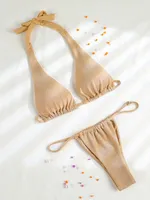 Miyouj 2025 Swimsuit Solid Color Bikini Set Bandage Swimwear Low Waiist Bathsuit Sexy Two Piece Suits High Cut Bathwear Women's