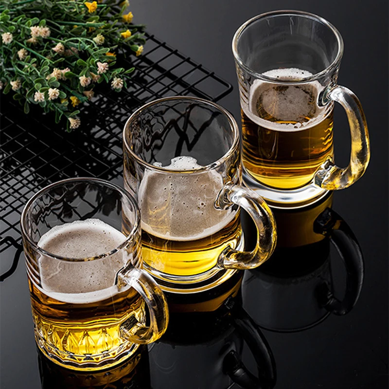 High-capacity Creative Beer Glass Cup with Handle Summer Household Beer Thickened Cup Cold Transparent Water glass cup