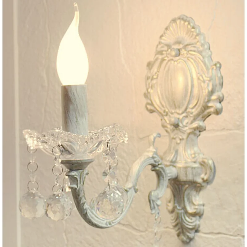 

French light luxury bedroom crystal wall lamp living room background wall American old retro street lamp European bedside lamp