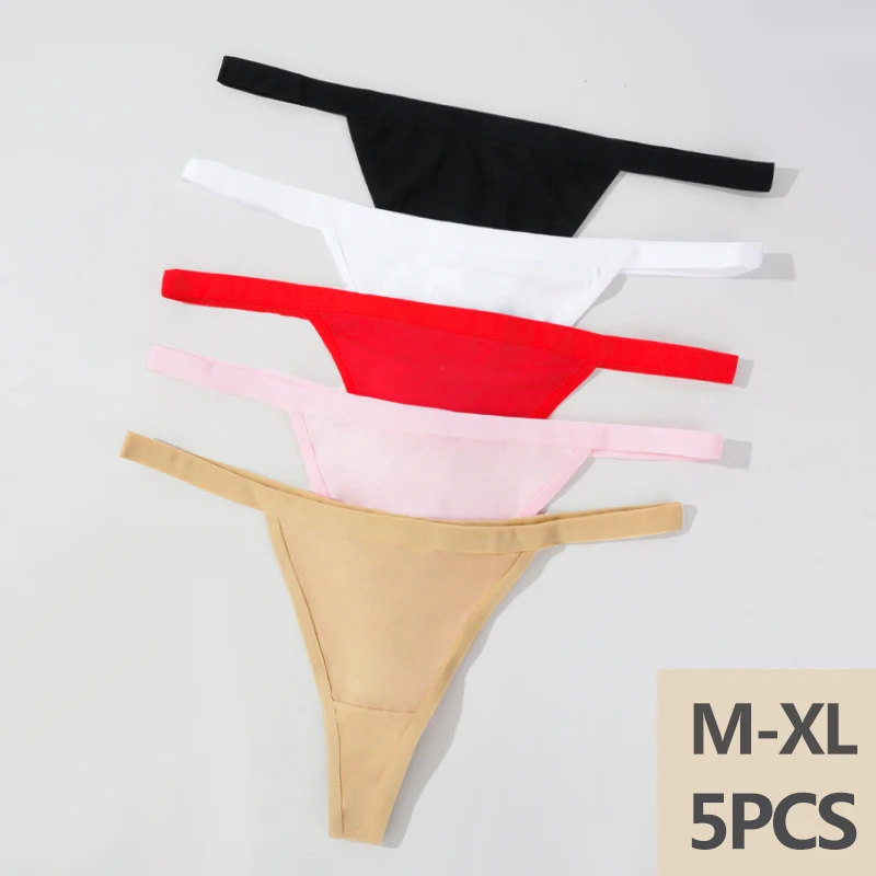 

5PCS Women Rib G String Thongs Sexy Female Low Waist Panties Cotton Blend Underpants Comfortable Elasticity Breathable Underwear