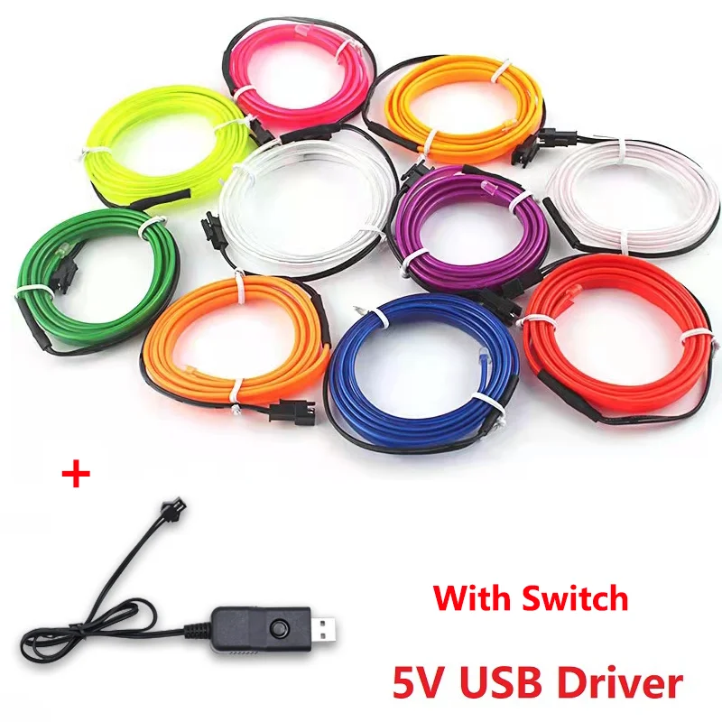 thumbnail image 1 of Venta caliente 1M/2M/3M/5M iluminación interior del coche tira de LED decoración guirnalda cuerda de alambre tubo línea flexible luz de neón USB Cigar Drive, 1 of 5