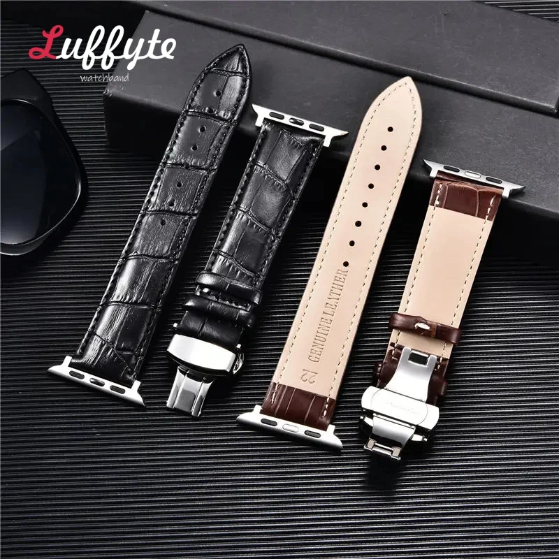 Elegant Leather Strap with Butterfly Buckle