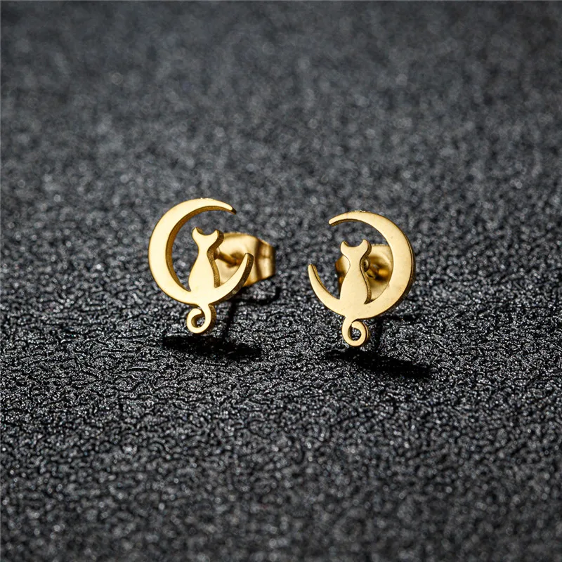 JewelryWe Orecchini Asimmetrici Luna E Stella In Acciaio Inox - Regalo Per Ragazze