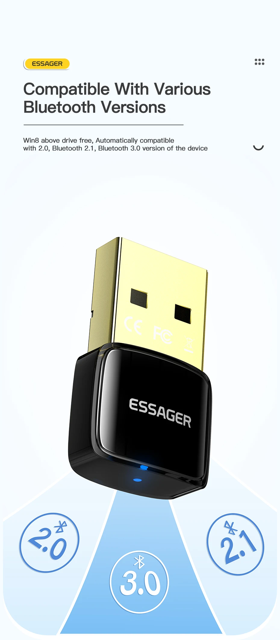 USB Bluetooth 5.0 Adapter Dongle for PC Laptop Speaker Wireless Mouse Earphone M
