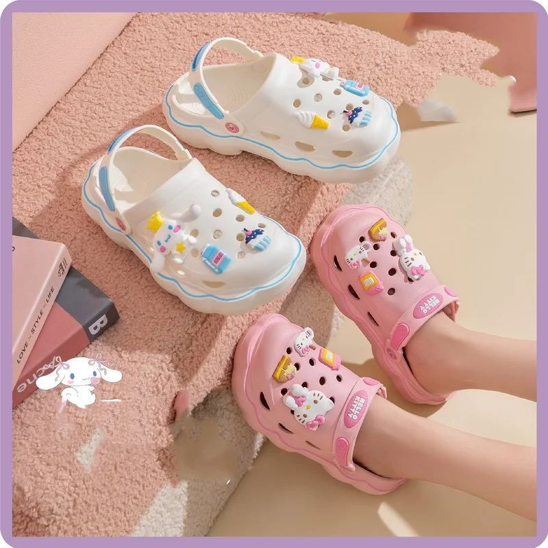 

Kawaii Cartoon My Melody Kuromi Cute Anime Sanrio Hello Kitty Cinnamoroll Crocs Garden Shoes Outdoor Beach Shoes Slippers