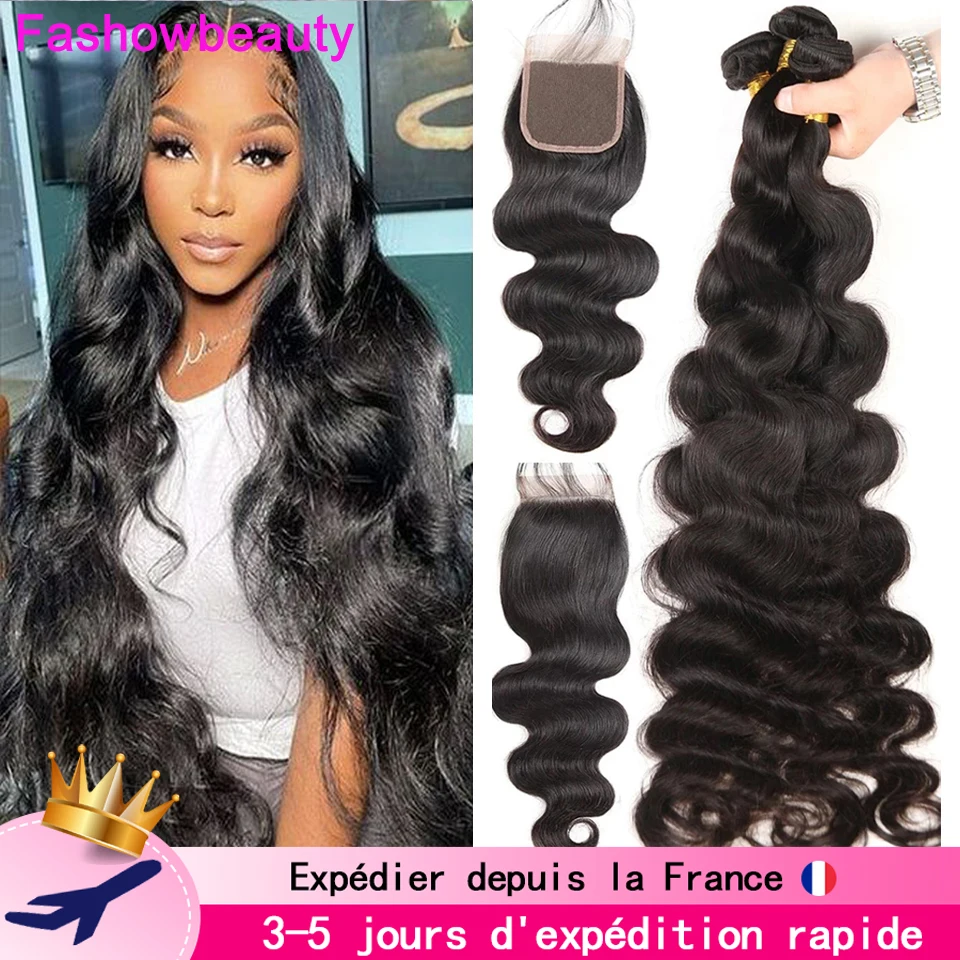 Body Wave Lace Closure With Bundles Fashowbeauty 100% Human Hair Bundles With 5X5 Transparent Closure Remy Hair Weave Extensions