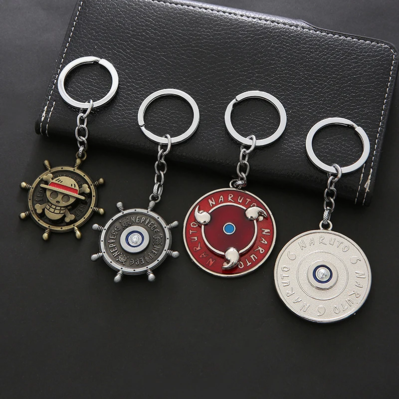 

1pcs Luffy Skull Rudder Hat Model Keychain Metal Key Ring Rotatable Pendant Llavero Anime Accessories