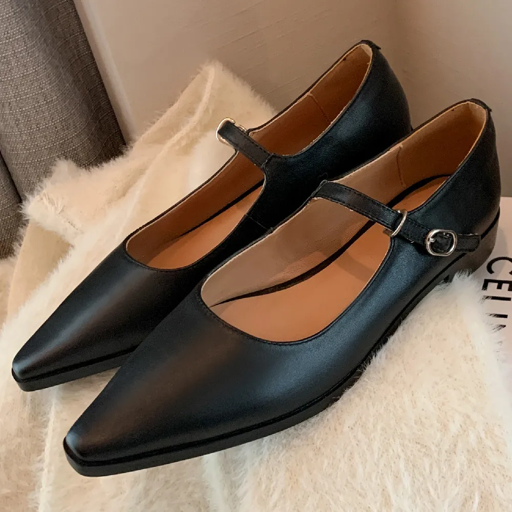 women's-genuine-leather-pointed-toe-metal-belt-mary-jane-flats-daily-single-shoes-soft-comfortable-casual-female-footwear-shoes