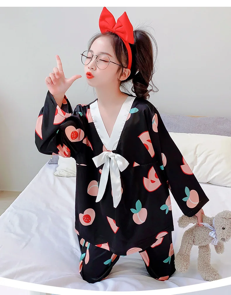 Children's Pajamas Long Sleeved Spring And Summer Baby Homewear Colthes Ice Silk Girls Sleep Wear Clothes 3-15Y Kids Clothes elegant pajama sets