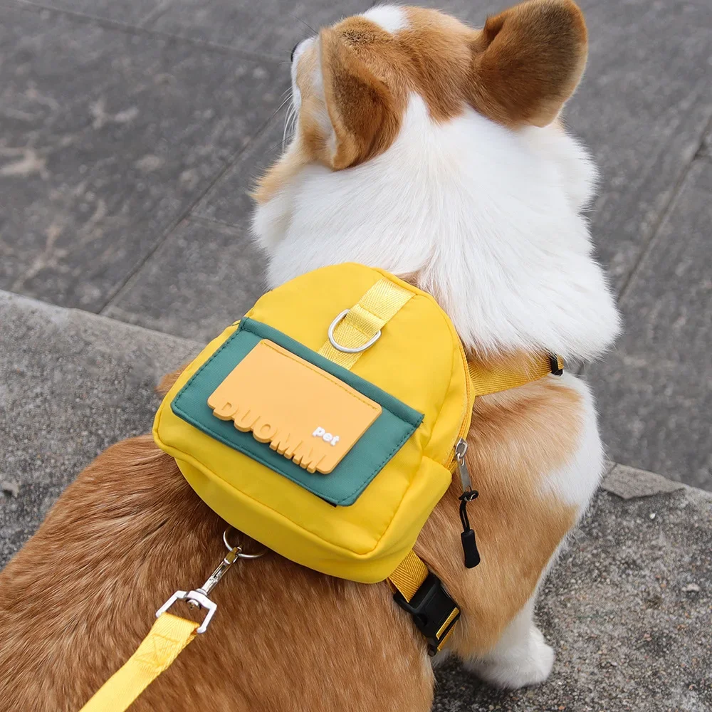 Pet Snack Storage Bag Backpack With Harness Collar Outdoor Adjustable Suitable Travel Walk