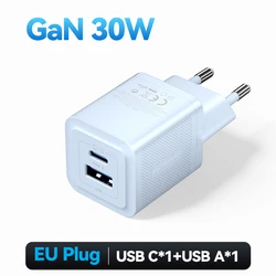 Vention 30W GaN Fast USB - C PD Charger with Quick Charge 4.0 and 3.0 (30W GaN Blue)