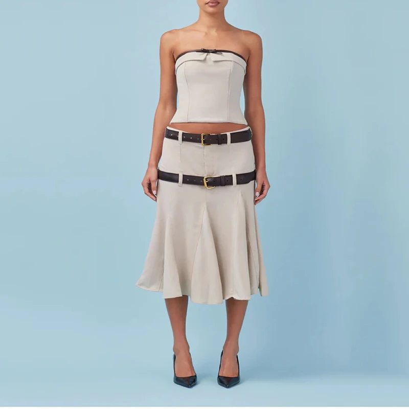 

Casual suit half skirt senior sense y2k temperament elegant double belt design under the umbrella version Skirts 2023 fall new