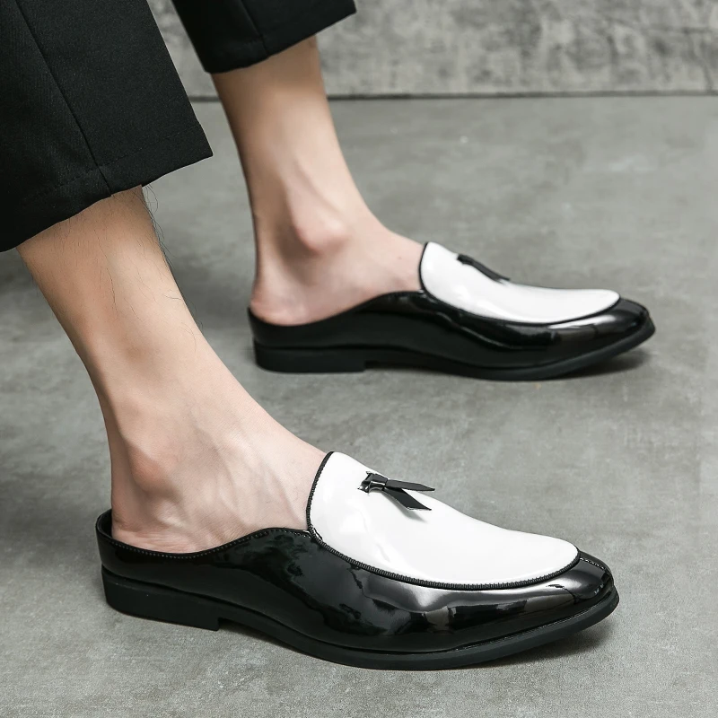 

Luxury Dress Shoes Designer Summer Leather Casual Slip On Half Shoes For Men Mules Loafers Slippers Flats Business Man Slides