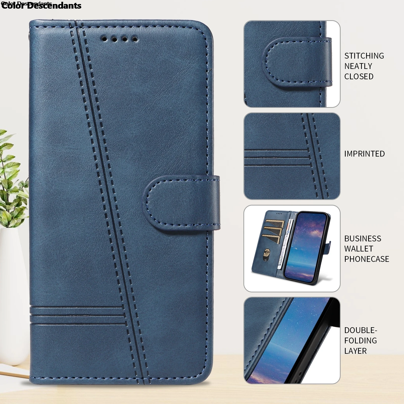 Luxury Line Leather Flip Wallet Case with Card Slots - Premium Book Cover