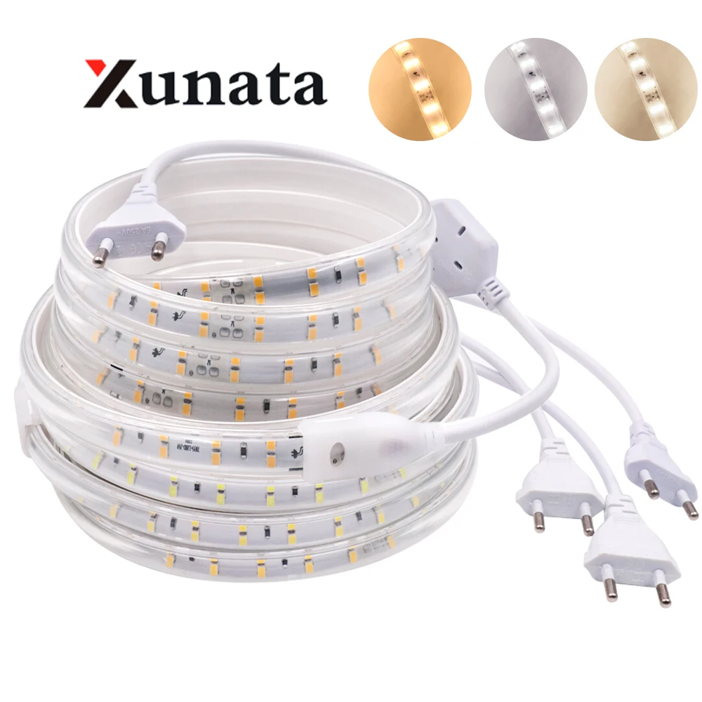 

LED Strip 2835 20cm Cut 220V Double Row 120LED/m Flexible Light Ribbon With Power Plug EU UK Waterproof Backlight Decor For Home