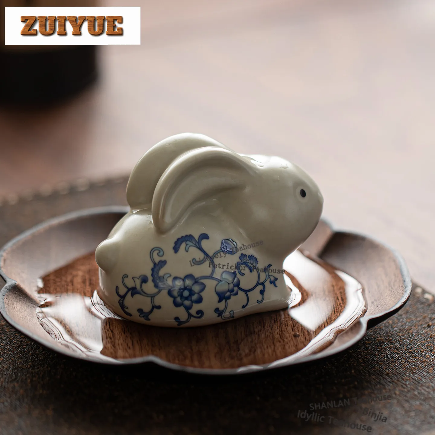 루 킬른 인터락 브랜치 연꽃 장식 토끼 차 애완동물 창의적인 어항 조경 차 장식품 놀이 장난감 차 조각상 공예품