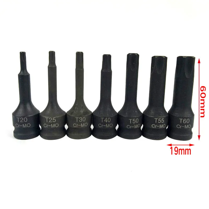 7 Pcs Impact Socket Bits 3/8 Inch Driver Metric Star Torx Hex Spline