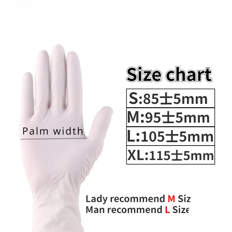 Nitrile Gloves Waterproof Oil Resistant Thickened Kitchen Hair Dye Tattoo Household Cleaning Tools 100PCS White