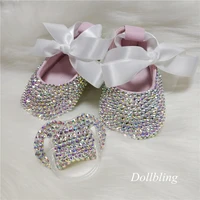 bowknot Custom Sparkle Bling crystals Rhinestones Baby girls shoes infant 0-1Y ribbon Princess shoes First Walkers hairband
