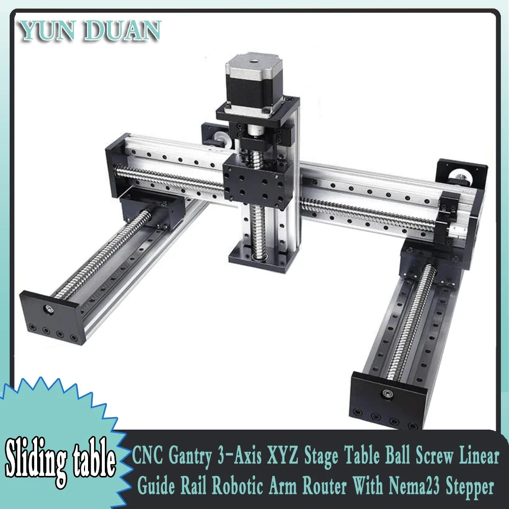 โต๊ะเลื่อนแบบบอลสกรู CNC แกน XYZ พร้อมรางเลื่อนแบบ Linear Guide Rail สำหรับแขนหุ่นยนต์และเราเตอร์ พร้อมมอเตอร์สเต็ปเปอร์ Nema23 57 และไดรเวอร์ DM556 1
