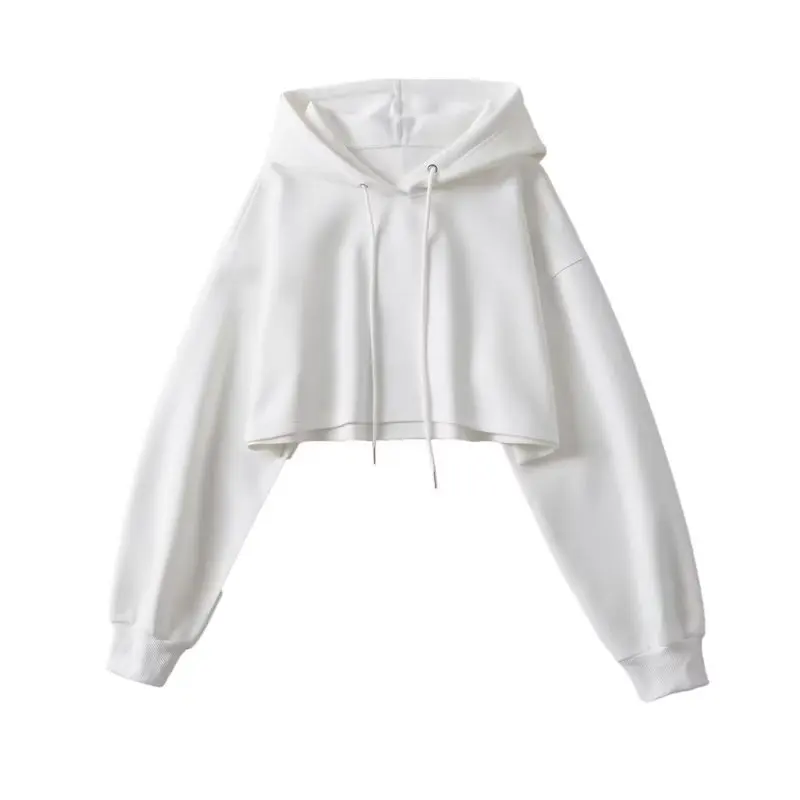 Sexy Short Hooded Sweatshirts Women Fashion Solid Color Long Sleeve Crop Tops Korean Streetwear Pullover Hoodies Female 4