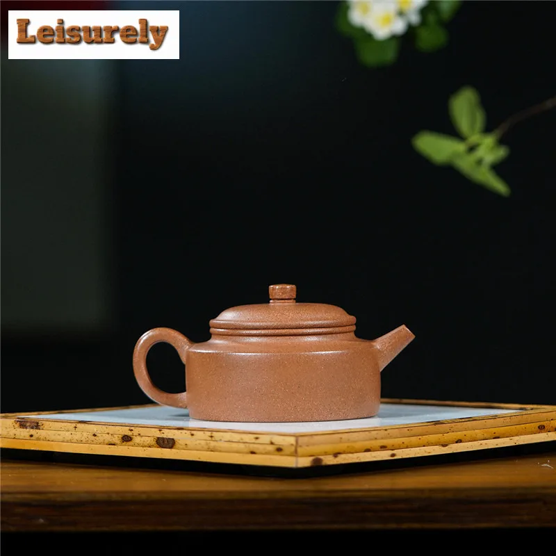 160ml Yixing Purple Clay Teapots Handmade Flat Dezhong Pot Raw Ore Gold Downhill Mud Tea Maker Kettle With Strainer Zisha Teaset