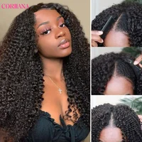250% Kinky Curly V Part Wig Human Hair No Leave Out Upgrade Deep Wave Curly V Shape Wig No Glue Clip In Half Wig For Women 2