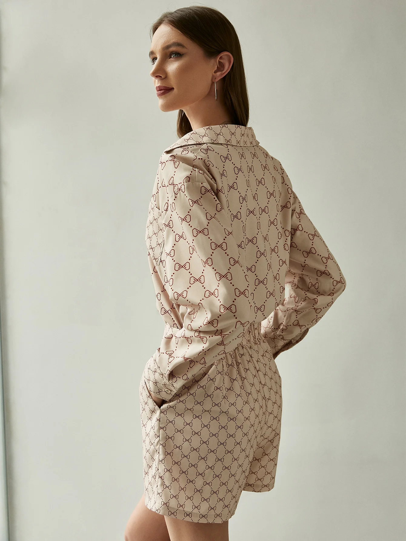 BerryGo Elegant short sets silk shirt for women Fashion long sleeve pocket print two piece set 2022 Summer casual work satin set