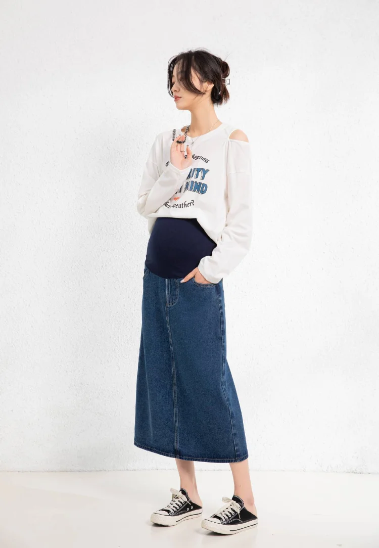 Spring Fashion Pregnant Women Leisure Skirts High Waist Maternity Belly Skirts Long Loose Pregnancy Denim Clothes