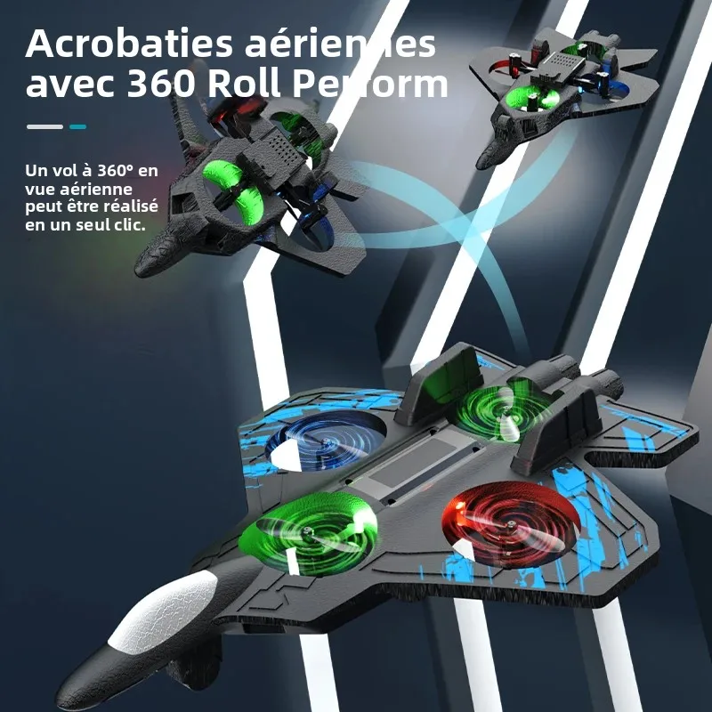 Hélicoptère RC télécommandé 2.4GHz 3 canaux avec gyroscope et lumières LED en vol, avec les pales en mouvement et les LED allumées.