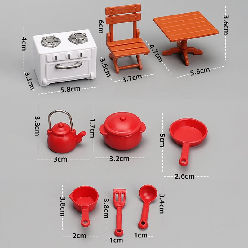 1:12 Miniature Kitchen Set Dollhouse Furniture With Table Chair Stove Realistic Food Play Accessories