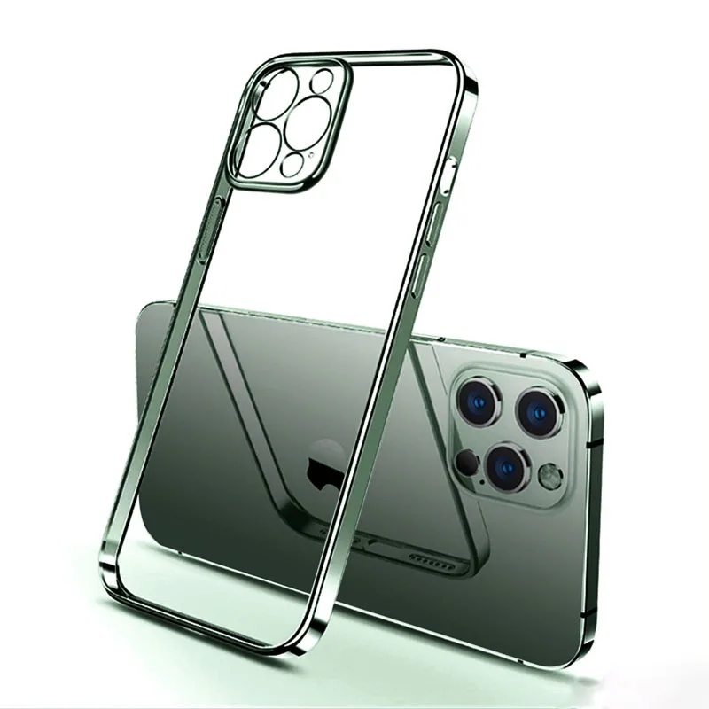 thumbnail image 1 of Luxury Plating Square Frame Silicone Transparent Case on For iPhone 11 12 13 14 15 Pro Max X XR XS Max 7 Plus Clear Back Cover, 1 of 5