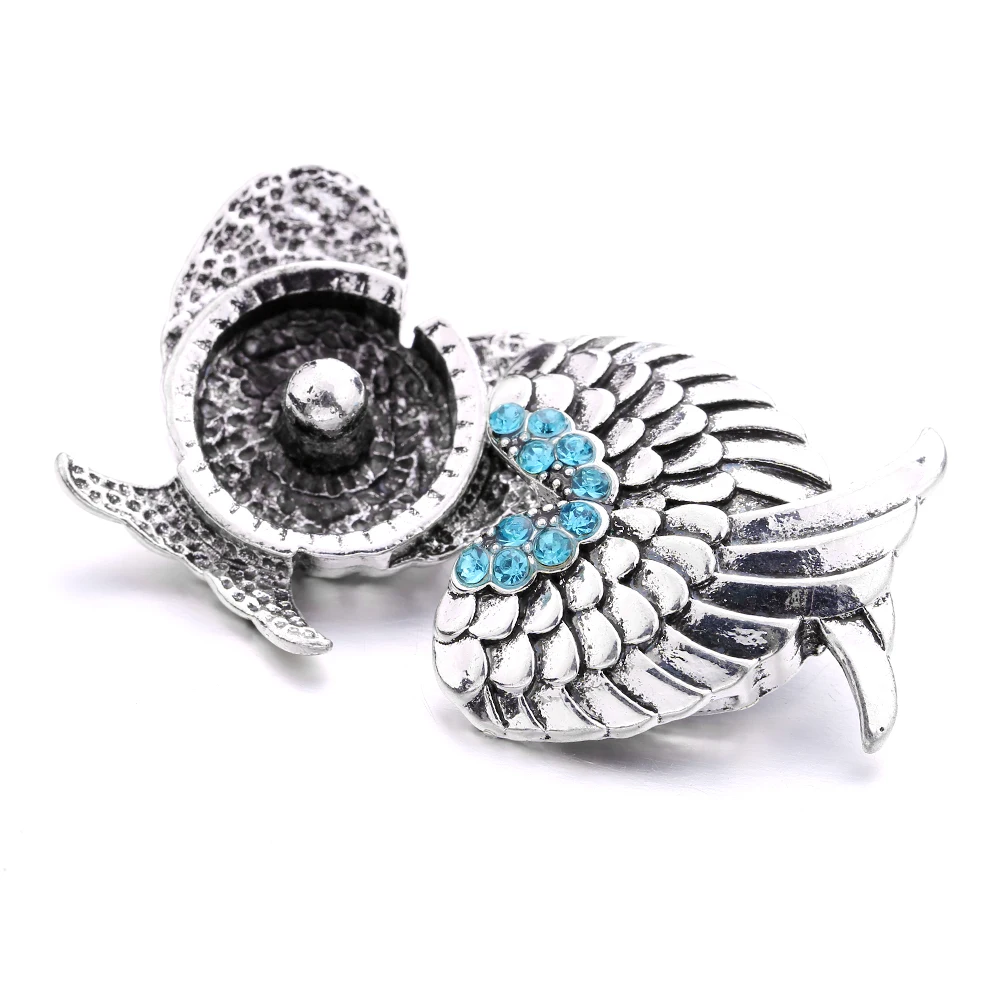 20pcs Retro Snap Button Jewelry Metal Heart Wing 18mm Snap Buttons Fit Bracelet Necklace