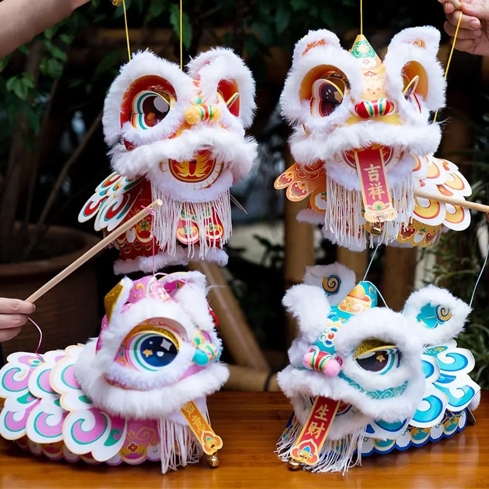 2026 New Year Lion Dance Lantern Waterproof Ancient New Year Lantern Handheld with Tassel Handmade Lantern Childrens Craft