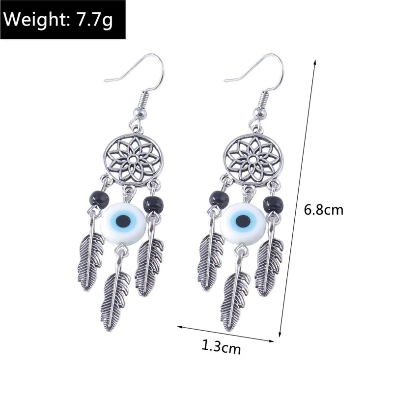 Gothic Hohl Traum Catcher Ohrringe Einfache Retro Türkische Glück Blue Eye Feder Blatt Hexe Pagan Ohrringe für Frauen Schmuck – Detail 5