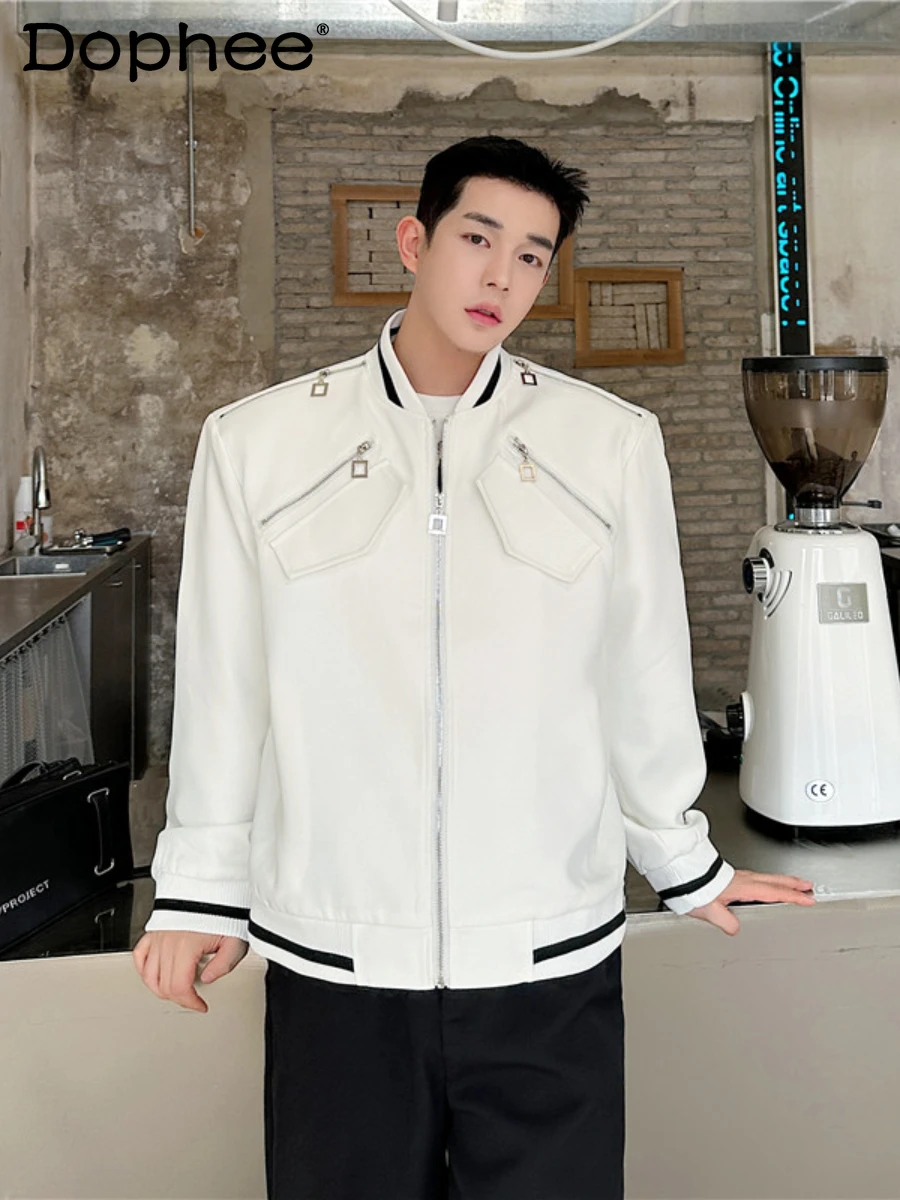 Fashion 2024 Early Spring New Coat Loose Casual Metal Zipper Cardigan Baseball Uniform Jackets Men Trendy Long Sleeve Coats new eac 1 43 maz 5440 tractor saddle early cab uss truck metal frame retained by autohistory diecast for collection gift