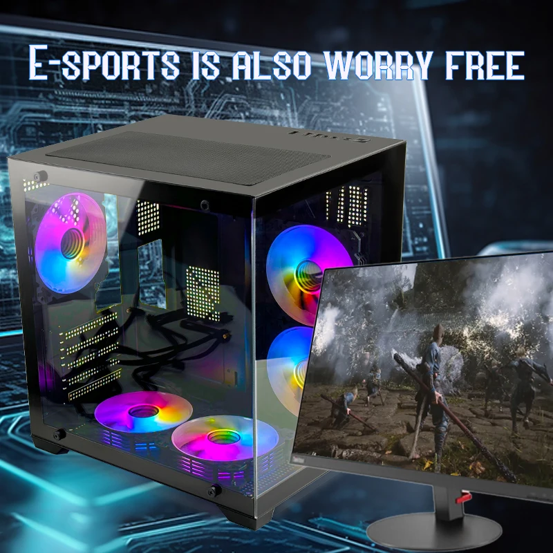 MANMU Hot Sale Tempered Glass Panel Computadora Matx Gaming Pc Case Gaming Computer Cases-Only Case