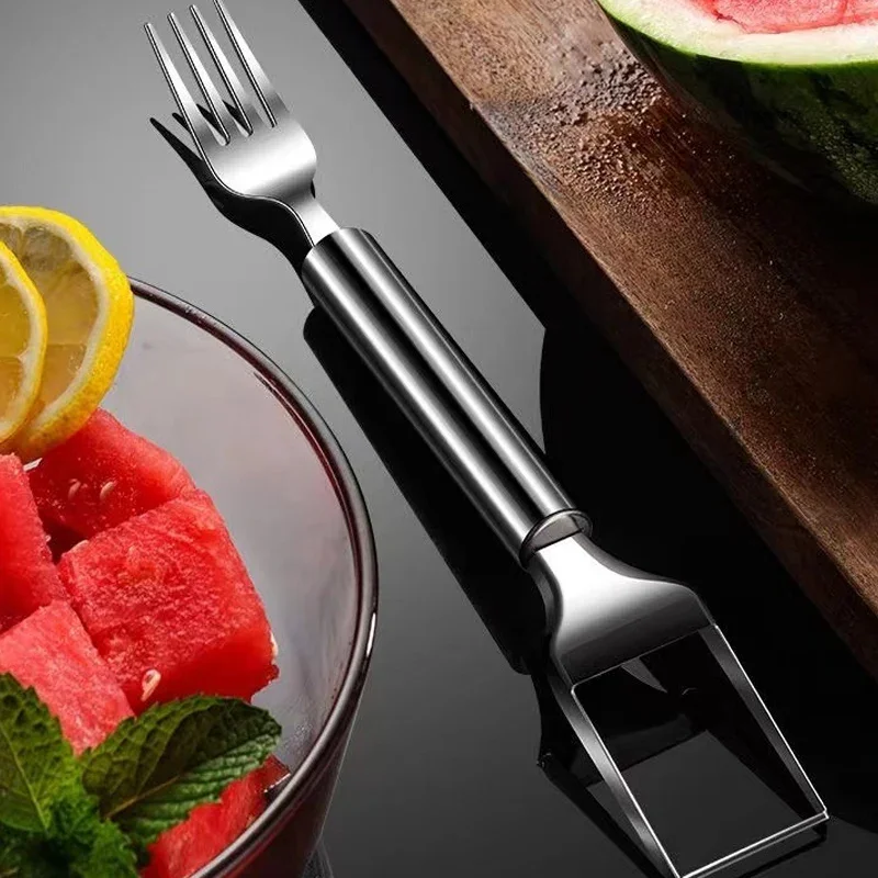 2-In-1 Watermelon Fork Slicer Watermelon Slicer Cutter Stainless Steel Fruit Fork Fruits Tools for Kitchen Family Party Camping vegetable slicer fruit slicer onion slicer vegetable cutter food slicer potato slicer apple slicer