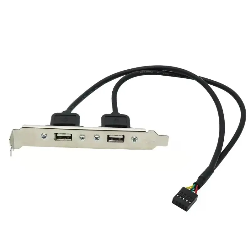 검정색 2포트 USB 2.0 마더보드 후면 패널 확장 브래킷 - IDC 9핀 마더보드 USB 케이블 호스트 어댑터