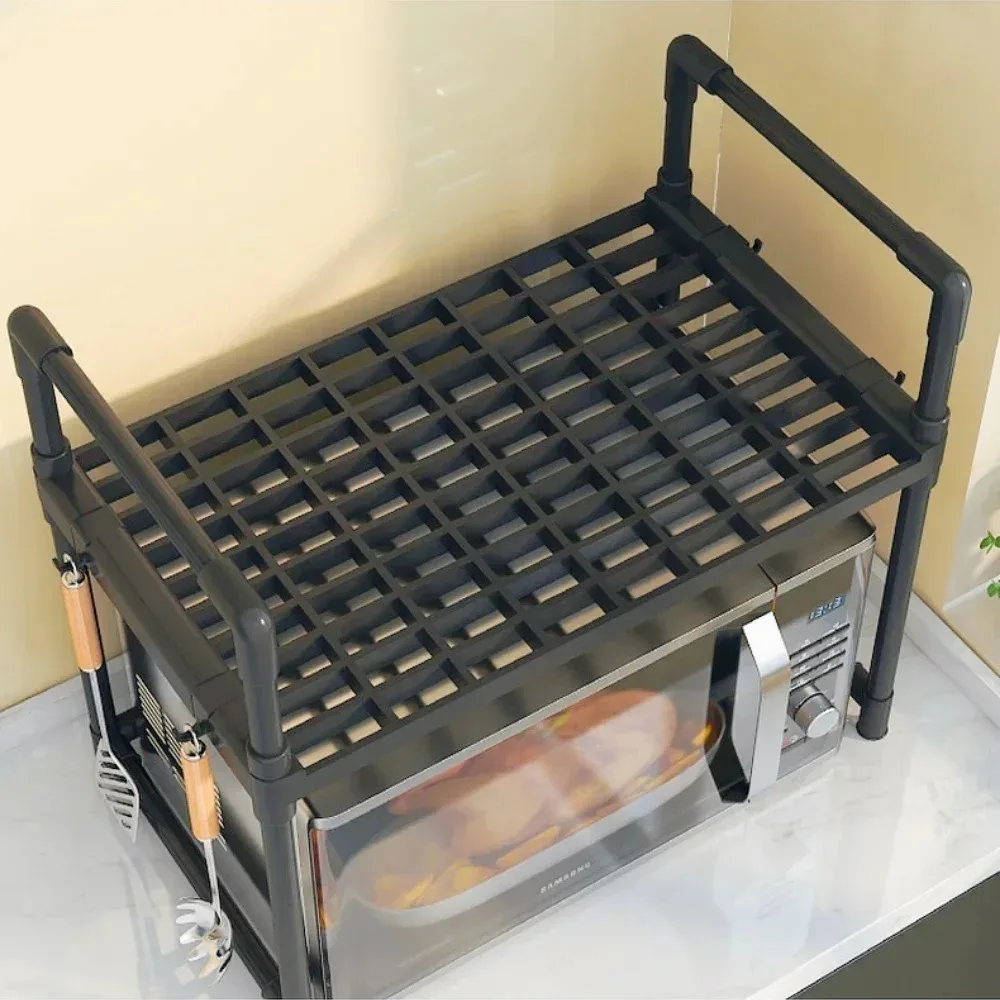Kitchen Storage Rack Elevated Design Seasoning Microwave Oven Bilayer Modern Minimalism Organizer