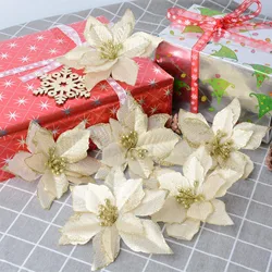 24Pcs Glitter Artificial Christmas Flowers Wedding Christmas Tree Wreaths Ornament Indoor Christmas Decorations For Christmas Ho