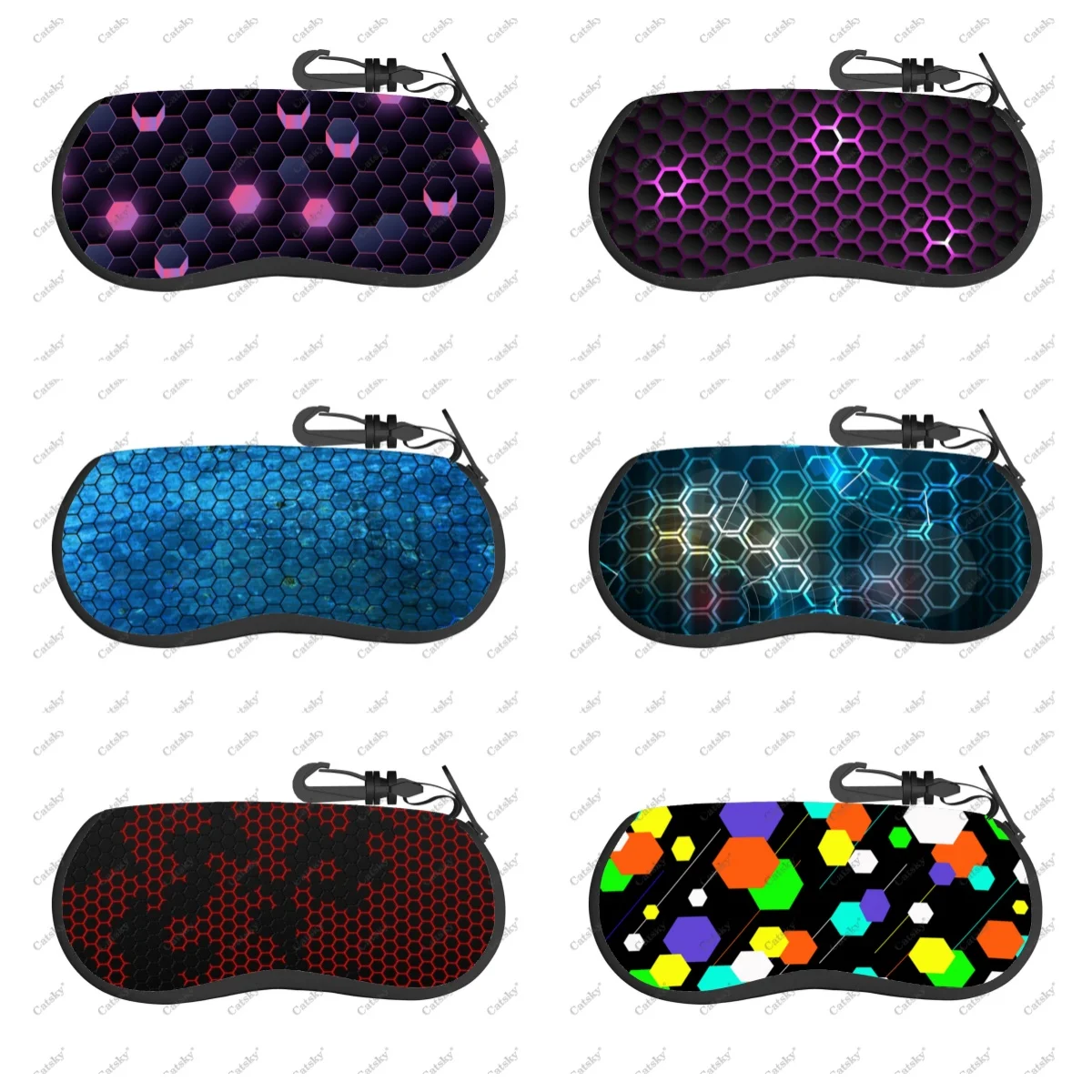 

hexagon honeycomb Glasses case zipper travel printed soft shell suitable for storing pencil bags glasses cases