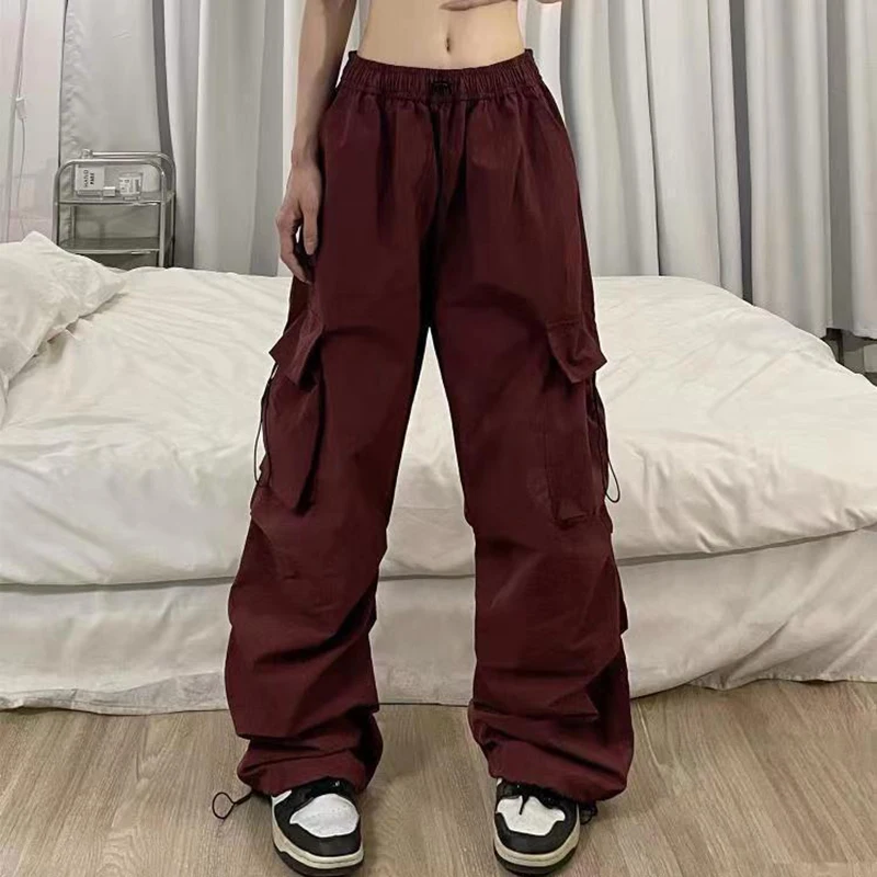 Chic Matching Loose Women's Wide Leg Pants Elastic Waist Drawstring Patchwork Straight Leg Pant Casual Streetwear New Sportswear