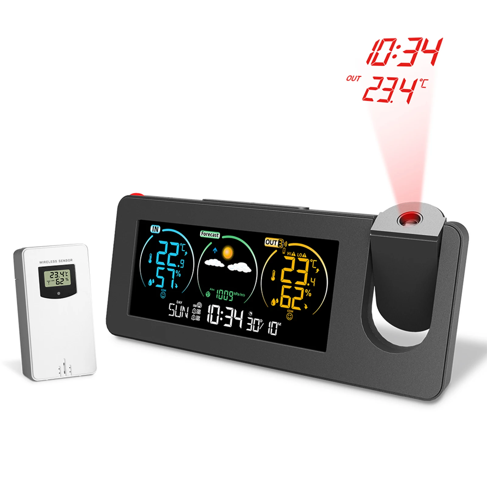 Zx3538電子プロジェクション時計天気予報温度と湿度カラー