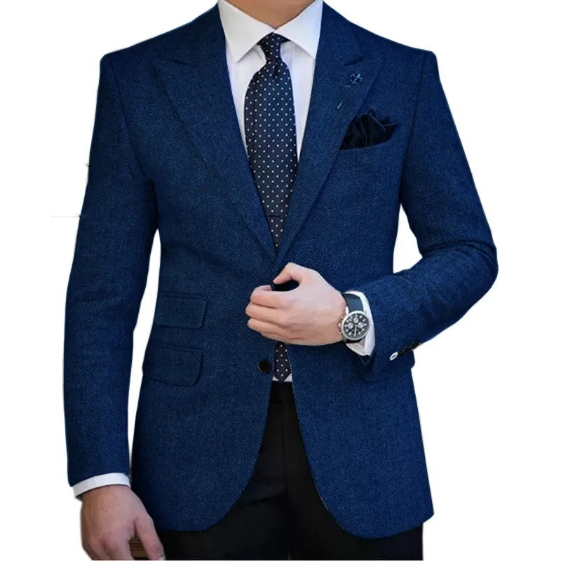 Men's Herringbone Jacket Single Breasted Slim Fit Fashionable and Comfortable Commuting Business and Leisure Suit Jacket Men Suits Jackets