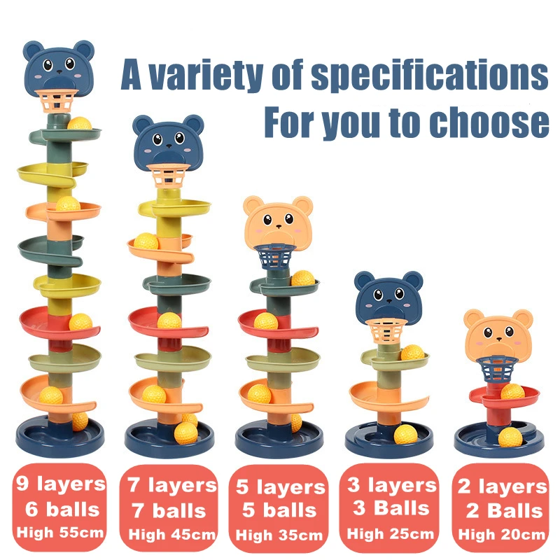 Baby Montessori Rolling Ball Pile Tower Toy Early Educational Sense Rotating Track Stacking Toy Baby Kid Development Toys Gifts