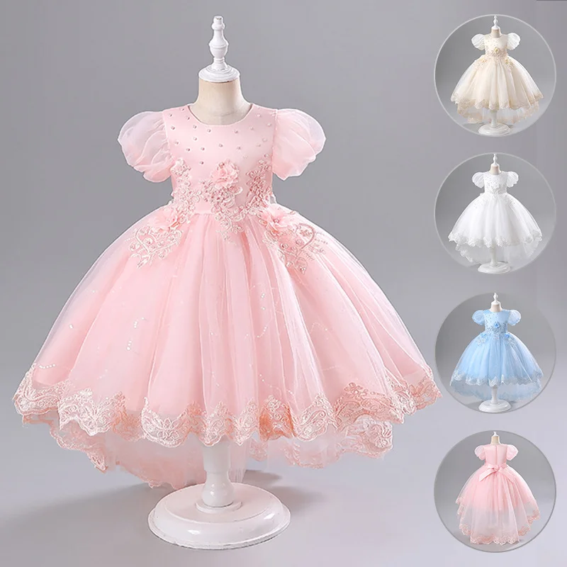 Fashion Flower Girl Dresses for Weddings Short Sleeve Lace Mesh Girls Sequin Dress Summer Children Girls Party Dresses 3-12Years 1